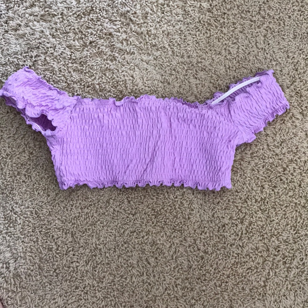 VS pink off the shoulder ruched lilac swimsuit
